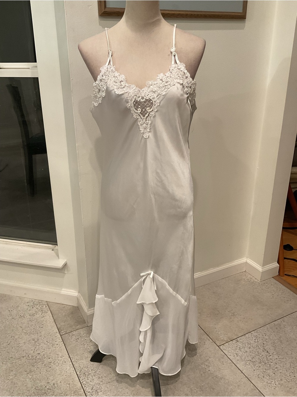 Alexandra Nicole White Lace-Trim Satin Chemise Slip